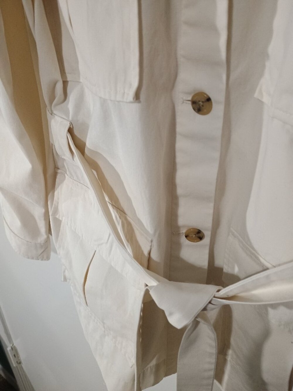 A New Day Women's Utility Safari Jacket XL Ivory Cream 100% Cotton Belted Cargo - Picture 6 of 8